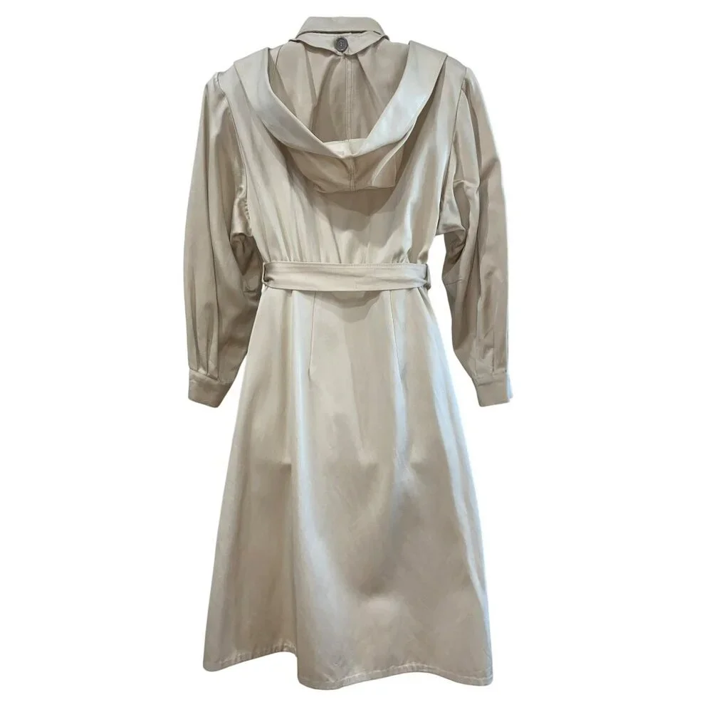 Vintage 70’s Beige Button-Up Trench Dress Coat With Belt & Pockets For Women Siz